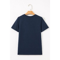 Dirty blue Solid Color Toothpick Stripe Round Neck T Shirt - 2XL thumbnail