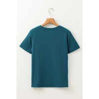 Blue Sapphire Solid Color Toothpick Stripe Round Neck T Shirt - L thumbnail