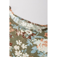 Green Floral Print Mesh Fitted Long Sleeve Top - M thumbnail
