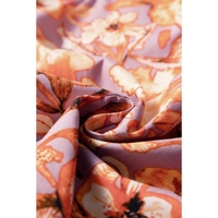 Orange Floral Print Ruffled Flutter Sleeve Frilled V Neck Blouse - L thumbnail