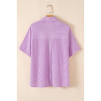 Orchid Bouquet Corded Flap Pocket Collared Buttoned Short Sleeve Blouse - L thumbnail