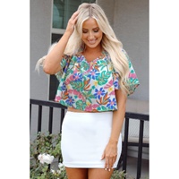 Green Plant Print Loose Fit Puff Sleeve Square Neck Blouse - L thumbnail