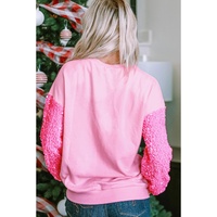 Pink Shiny Father Christmas Graphic Sequin Long Sleeve Top - S thumbnail