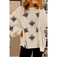 White Thanksgiving Turkey Waffle Oversized Knit Top - XL thumbnail