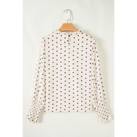 Apricot Polka Dot Print Frilled Collar Lantern Sleeve Blouse - L thumbnail