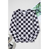 Black Checkerboard Western Elements Printed Mesh Long Sleeve Top - M thumbnail