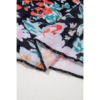 Orange Floral Mesh Slim Long Sleeve Crop Top - S thumbnail