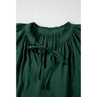 Green Bay Eyelet Embroidered Sleeve Tie V Neck Blouse - L thumbnail