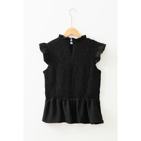 Black Ruffle Short Sleeve Shirred Peplum Top - XL thumbnail