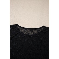 Black Mesh Bow Pattern Long Sleeve Top - M thumbnail