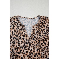 Apricot Leopard V Neck Half Sleeve Blouse - L thumbnail