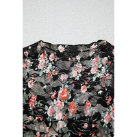 Black Floral Mesh Sheer Long Sleeve Top - L thumbnail