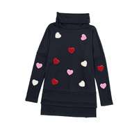 Black Valentines Chenille Heart Patched Dolman Sleeve High Neck Split Top - XL thumbnail