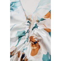 Green Floral Print Puff Sleeve V Neck Babydoll Blouse - XL thumbnail