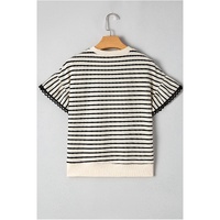 Black Stripe Sequin America Star Graphic Ric Rac Flutter Sleeve Blouse - L thumbnail