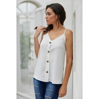 White Spaghetti Strap Buttoned Tank Top - S thumbnail