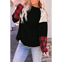 Azura Exchange Lantern Sleeve Plaid Sequin Pullover Sweatshirt - L thumbnail