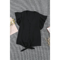 Black Forever Tonight Button Tie Top - M thumbnail