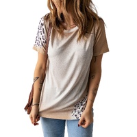 Khaki Bleached Leopard Print Crew Neck T Shirt - S thumbnail