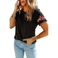Azura Exchange Embroidered Short Sleeve T-Shirt with Floral Detail - L thumbnail