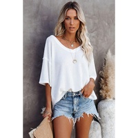 Azura Exchange Drop Shoulder Waffle Knit Top - S thumbnail