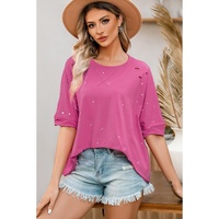 Azura Exchange Bleached Distressed Short Sleeve Top - M thumbnail