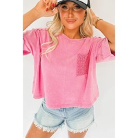 Azura Exchange Acid Wash Lace Patch Pocket T-Shirt - L thumbnail