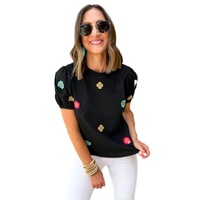 Azura Exchange Embroidered Flower Short Sleeve Tee - M thumbnail