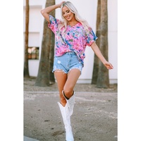 Azura Exchange Loose Fit Floral Print V Neck T Shirt - M thumbnail