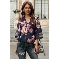 Azura Exchange Flared Sleeve Floral Blouse - L thumbnail