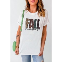 White FALL Vibe Leopard Print Crew Neck T Shirt - 2XL thumbnail
