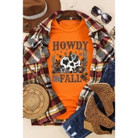 Orange HOWDY FALL Western Pumpkin Graphic T Shirt - S thumbnail