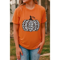 Orange Leopard Pumpkin Graphic Daily Fashion Tee - S thumbnail