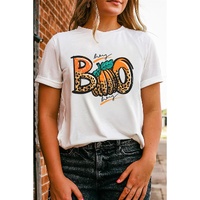 White BOO Pumpkin Leopard Print Crew Neck T Shirt - 2XL thumbnail