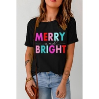 Black MERRY and BRIGHT Crew Neck Graphic Tee - M thumbnail