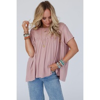 Light Pink Ruffled Trim Loose Babydoll Tee - L thumbnail