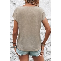 Smoke Gray Button Detail Batwing Sleeve Casual Tee - L thumbnail
