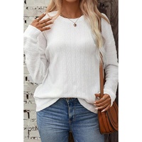 White Round Neck Drop Shoulder Textured Knit Top - S thumbnail