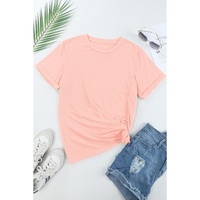 Pink Casual Plain Crew Neck Tee - M thumbnail
