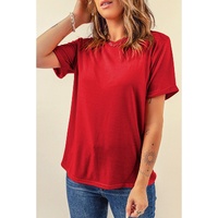 Red Casual Plain Crew Neck Tee - 2XL thumbnail