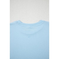Light Blue Bright Casual Plain Crew Neck Tee - S thumbnail