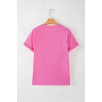 Sachet Pink Bright Casual Plain Crew Neck Tee - 2XL thumbnail