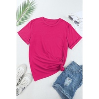 Rose Red Casual Plain Crew Neck Tee - 2XL thumbnail