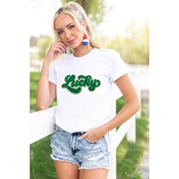 White St. Patrick Lucky Chenille Glitter Patched Graphic T Shirt - XL thumbnail