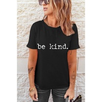 Black be kind Letter Print Round Neck Casual T Shirt - XL thumbnail