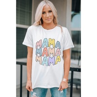 White MAMA Slogan Print Crew Neck Casual T Shirt - M thumbnail