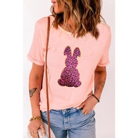 Pink Sequined Leopard Bunny Easter Graphic Tee - M thumbnail