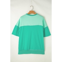 Bright Green Contrast Color Patchwork Half Button T Shirt - M thumbnail