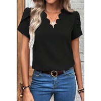 Black Scalloped V Neckline Petal Sleeve Top - S thumbnail