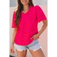 Rose Leopard Frilly V Neck Short Sleeve Blouse - L thumbnail